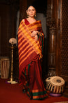 Mahalakshmi ~ Designer Cotton Saree in Maroon with Ganga Jamuna