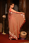 Mahalakshmi ~ Pure Mul Cotton Handloom Saree with Beautiful Floral Handpaint ~ Rusty Orange