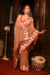 Mahalakshmi ~ Pure Mul Cotton Handloom Saree with Beautiful Floral Handpaint ~ Rusty Orange