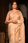 Mahalakshmi Premium ~ Viscose Tissue Saree with Hand-Embroidered Kantha Work in Beige Pink