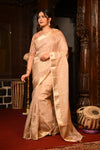 Mahalakshmi Premium ~ Viscose Tissue Saree with Hand-Embroidered Kantha Work in Beige Pink