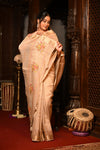 Mahalakshmi Premium ~ Viscose Tissue Saree with Hand-Embroidered Kantha Work in Beige Pink
