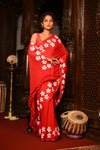 Mahalakshmi ~ Pure Mul Cotton Handloom Saree with Beautiful Floral Handpaint ~ Red