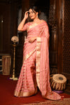 Mahalakshmi Premium ~ Viscose Tissue Saree with Hand-Embroidered Kantha Work in Peach Pink