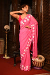 Mahalakshmi ~ Pure Mul Cotton Handloom Saree with Beautiful Floral Handpaint ~ Pink