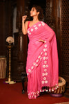 Mahalakshmi ~ Pure Mul Cotton Handloom Saree with Beautiful Floral Handpaint ~ Pink