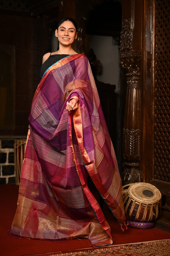 Mahalakshmi ~Handloom Cotton Silk Duppata With Beautiful Print and Designer Tassels ~ Pastel Pink