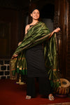 Mahalakshmi ~Handloom Cotton Silk Duppata With Beautiful Print and Designer Tassels ~ Green