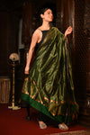 Mahalakshmi ~Handloom Cotton Silk Duppata With Beautiful Print and Designer Tassels ~ Green