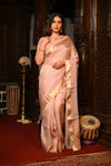 Mahalakshmi Premium ~ Viscose Tissue Saree with Hand-Embroidered Kantha Work in Peach