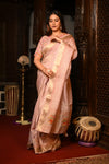 Mahalakshmi Premium ~ Viscose Tissue Saree with Hand-Embroidered Kantha Work in Peach