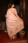 Mahalakshmi Premium ~ Viscose Tissue Saree with Hand-Embroidered Kantha Work in Peach