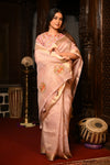 Mahalakshmi Premium ~ Viscose Tissue Saree with Hand-Embroidered Kantha Work in Peach