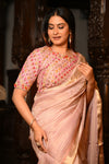 Mahalakshmi Premium ~ Viscose Tissue Saree with Hand-Embroidered Kantha Work in Peach