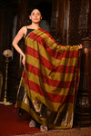 Mahalakshmi ~Handloom Cotton Silk Duppata With Beautiful Print and Designer Tassels ~ Gold Red