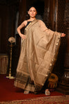 Mahalakshmi ~Handloom Cotton Silk Duppata With Beautiful Print and Designer Tassels ~ Slaked Gold