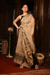 Mahalakshmi ~Handloom Cotton Silk Duppata With Beautiful Print and Designer Tassels ~ Slaked Gold