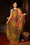 Mahalakshmi ~Handloom Cotton Silk Duppata With Beautiful Print and Designer Tassels ~ Shades of Yellow