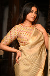 Mahalakshmi Premium ~ Viscose Tissue Saree with Hand-Embroidered Kantha Work in Delicate Gold