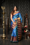 Mahalakshmi ~ Gadwal Pure Silk Handloom Saree in Azure Blue and Cyan Blue