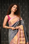 Mahalakshmi ~ Gadwal Pure Silk Handloom Saree in Grey and Powder Pink