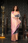 Mahalakshmi ~ Gadwal Pure Silk Handloom Saree in Grey and Powder Pink