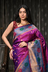 Mahalakshmi ~ Gadwal Pure Silk Handloom Saree in Dual Tone Purple Pink with Beautiful Meena Work Border(Silk Mark)