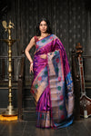 Mahalakshmi ~ Gadwal Pure Silk Handloom Saree in Dual Tone Purple Pink with Beautiful Meena Work Border(Silk Mark)
