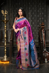 Mahalakshmi ~ Gadwal Pure Silk Handloom Saree in Dual Tone Purple Pink with Beautiful Meena Work Border(Silk Mark)