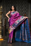 Mahalakshmi ~ Gadwal Pure Silk Handloom Saree in Dual Tone Purple Pink with Beautiful Meena Work Border(Silk Mark)