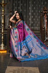 Mahalakshmi ~ Gadwal Pure Silk Handloom Saree in Dual Tone Purple Pink with Beautiful Meena Work Border(Silk Mark)