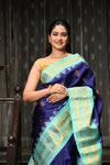 Mahalakshmi ~ Gadwal Pure Silk Handloom Saree in Royal Blue & Cyan Green