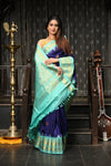 Mahalakshmi ~ Gadwal Pure Silk Handloom Saree in Royal Blue & Cyan Green