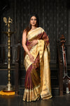 Mahalakshmi ~ Gadwal Pure Silk Handloom Saree with All Over Checks in Brown and Yellow