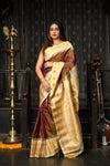 Mahalakshmi ~ Gadwal Pure Silk Handloom Saree with All Over Checks in Brown and Yellow