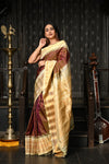 Mahalakshmi ~ Gadwal Pure Silk Handloom Saree with All Over Checks in Brown and Yellow