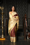 Mahalakshmi ~ Gadwal Pure Silk Handloom Saree with All Over Checks in Brown and Yellow
