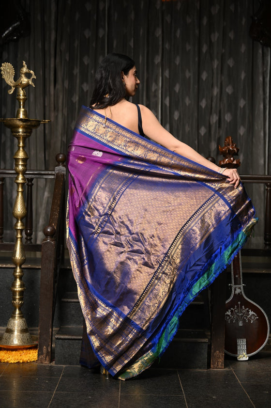 Mahalakshmi ~ Gadwal Pure Silk Handloom Saree in Purple and Dark Blue
