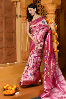  Gaurangi - Garden of Heritage – Handloom All Over Pure Silk Paithani Saree with Floral Handwork in Soft Pink