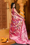 Gaurangi - Garden of Heritage – Handloom All Over Pure Silk Paithani Saree with Floral Handwork in Soft Pink