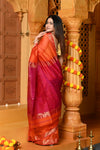 Gaurangi ~ Handloom Cotton Silk Saree with  Golden Border in Exclusive Orange and Pink