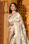 Gaurangi - Garden of Heritage – Handloom All Over Pure Silk Paithani Saree with Floral Handwork in Slake White (Shipping IN 70 Days)