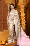 Gaurangi - Garden of Heritage – Handloom All Over Pure Silk Paithani Saree with Floral Handwork in Slake White (Shipping IN 70 Days)