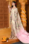 Gaurangi - Garden of Heritage – Handloom All Over Pure Silk Paithani Saree with Floral Handwork in Slake White (Shipping IN 70 Days)