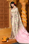 Gaurangi - Garden of Heritage – Handloom All Over Pure Silk Paithani Saree with Floral Handwork in Slake White (Shipping IN 70 Days)