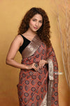 Mastaani ~ Modal Silk Ajrakh Handblock Printed Natural Dyes With Designer Border - Dark Brown