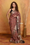 Mastaani ~ Modal Silk Ajrakh Handblock Printed Natural Dyes With Designer Border - Dark Brown