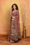Mastaani ~ Modal Silk Ajrakh Handblock Printed Natural Dyes With Designer Border - Dark Brown