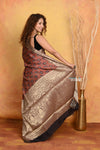 Mastaani ~ Modal Silk Ajrakh Handblock Printed Natural Dyes With Designer Border - Dark Brown