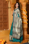 Gaurangi ~ Handloom Pure Tussar Silk Saree With Beautiful Madhubani Print~Quartz Blue